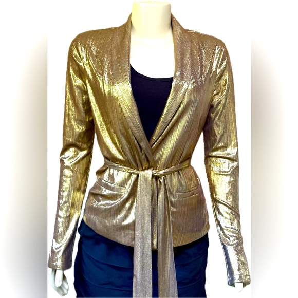Superdown Desiray Tie Blazer Gold Metallic Women's Jacket - Picture 1 of 5